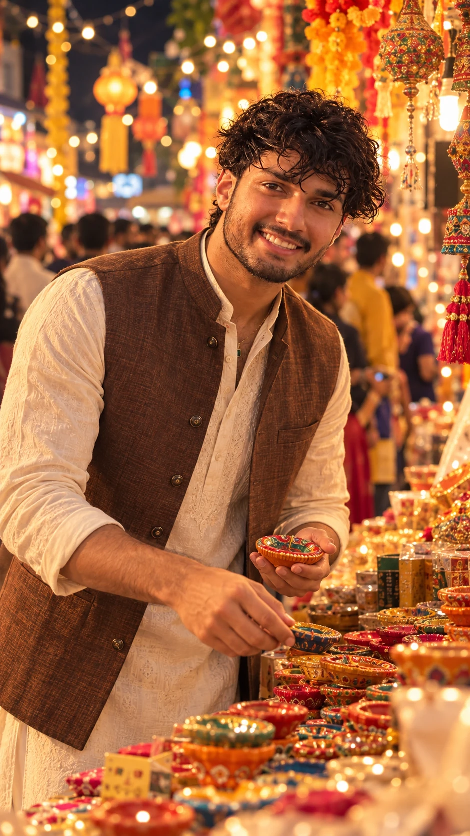 Cream Kurta and Jacket Diwali AI Photo Prompt for Boys