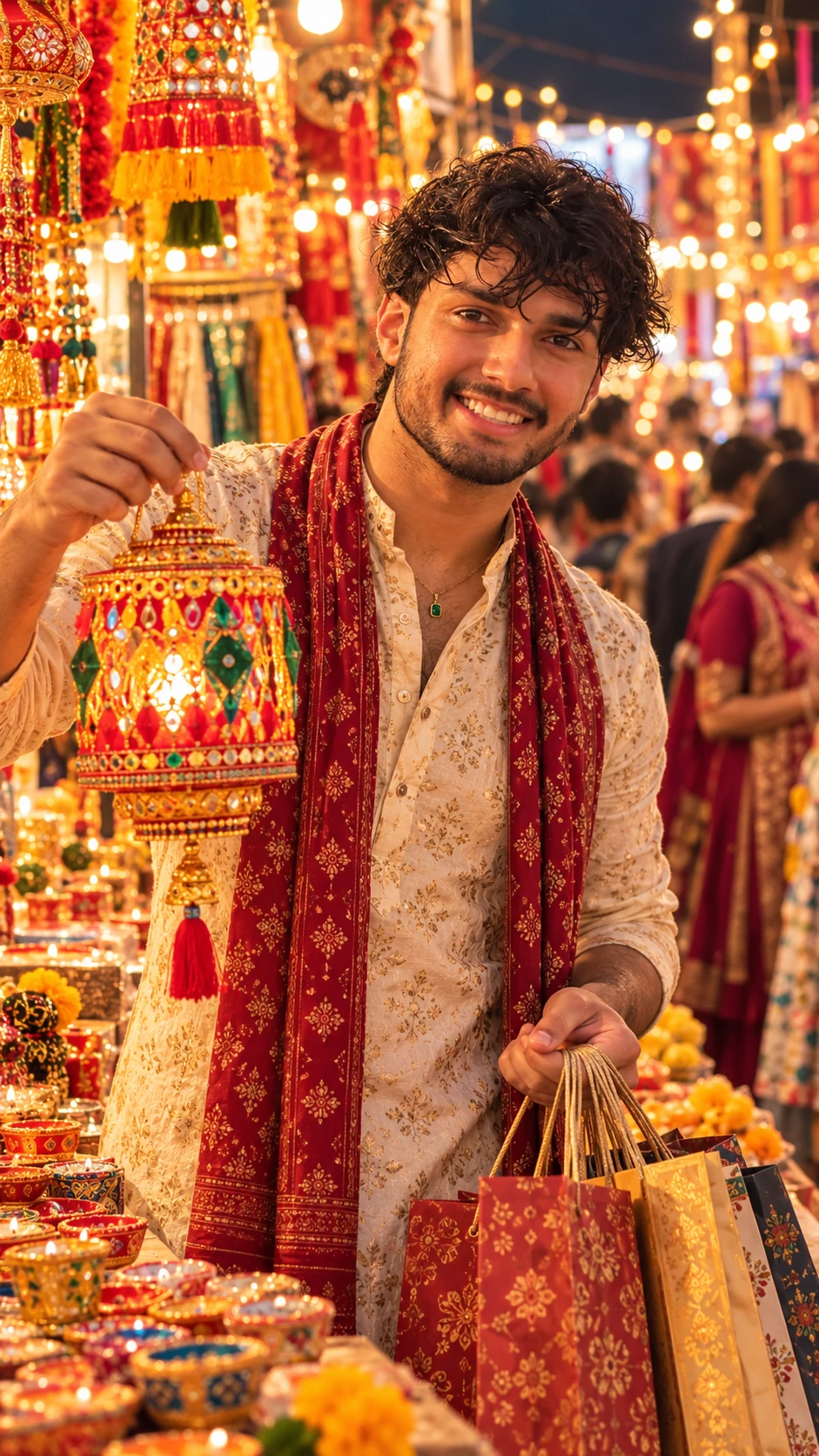 Diwali Market Shopping AI Photo Prompt for Boys
