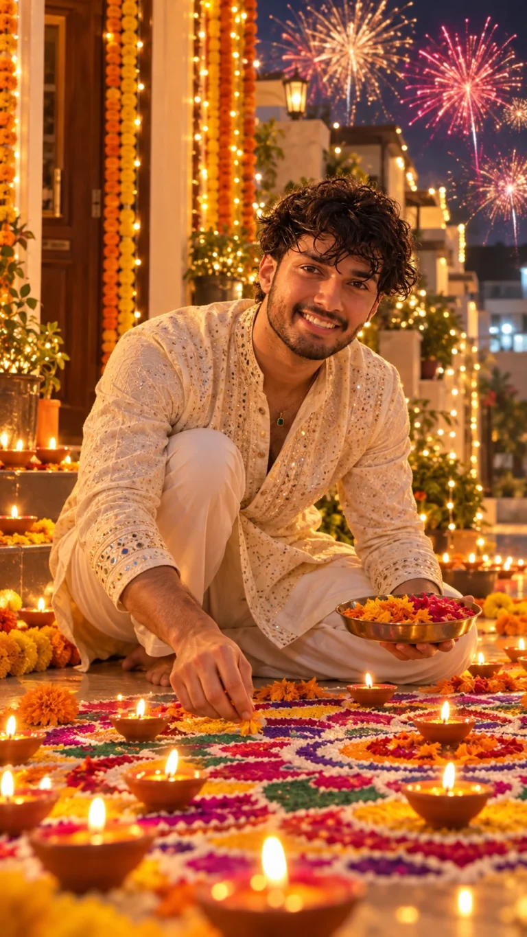 Diwali Rangoli Making AI Photo Prompt for Boys