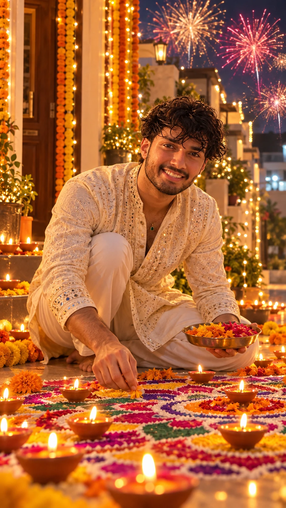 Diwali Rangoli Making AI Photo Prompt for Boys