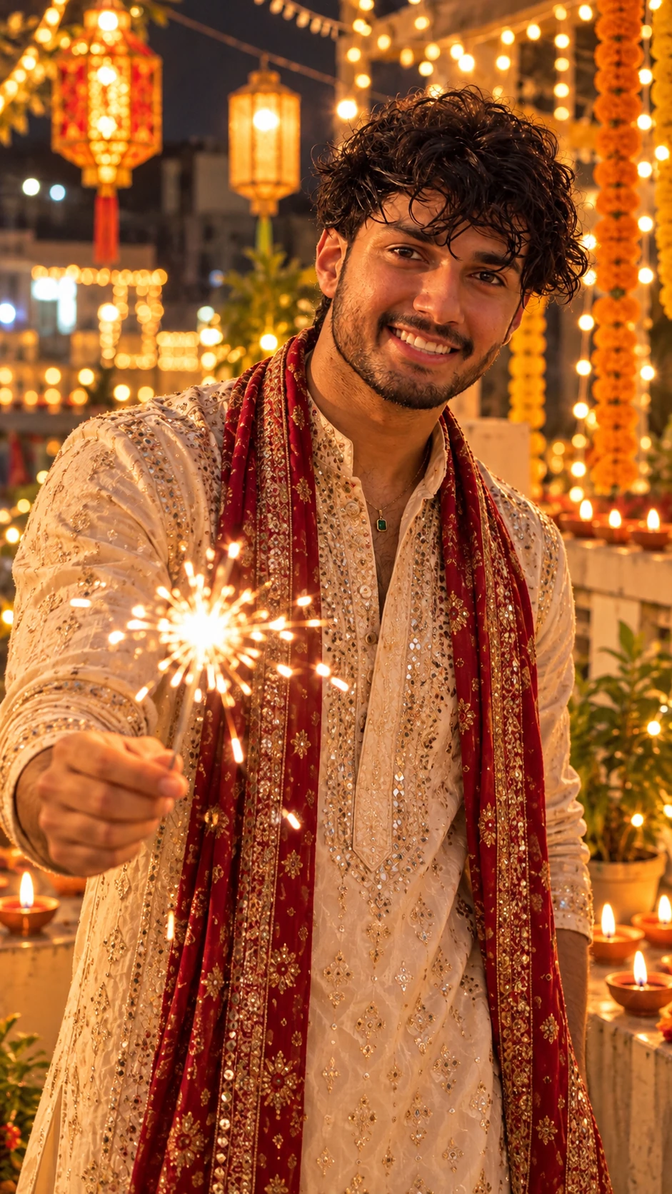 Diwali Sparkler AI Photo Prompt for Boys