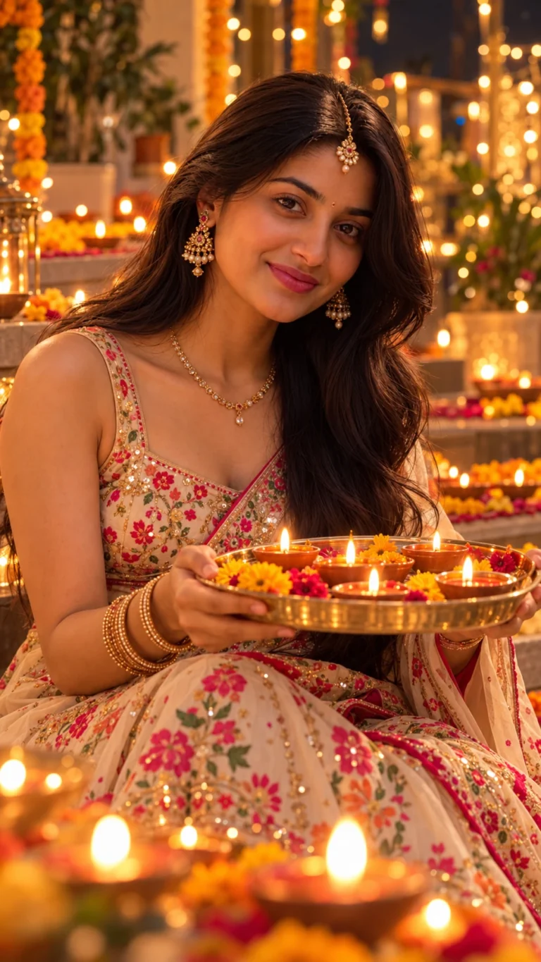 Traditional Diwali Look with Maang Tikka AI Photo Prompt